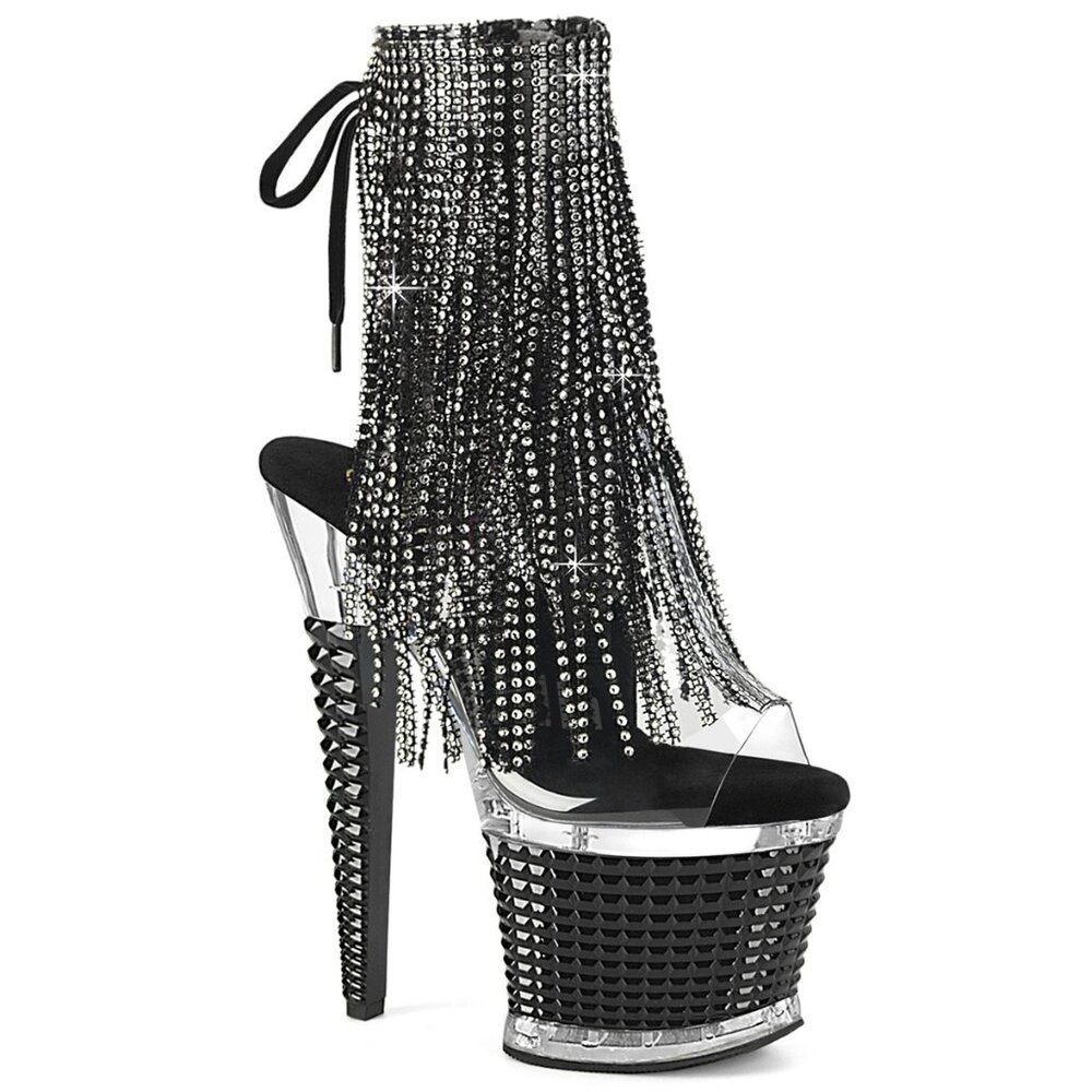 Pleaser Spectator 1017RSF Black Fringe High Heel Ankle Boots